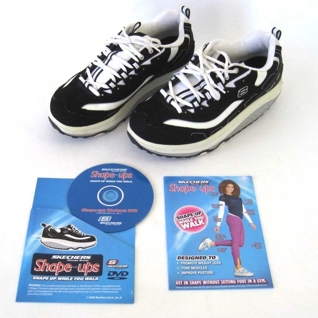 Skechers Shape Ups Women's Size 8.5 M Walking Shoes Black & White With DVD