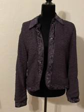 Chicos Embellished Blazer 18 P2P 23 Length Size 1 Purple Crepe Light Stretch
