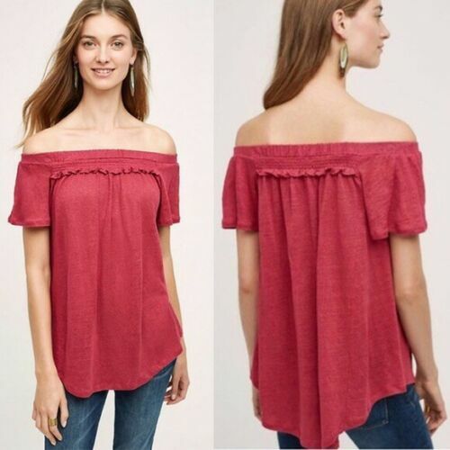 Anthropologie Bordeaux Size Medium Linen Off The Shoulder
