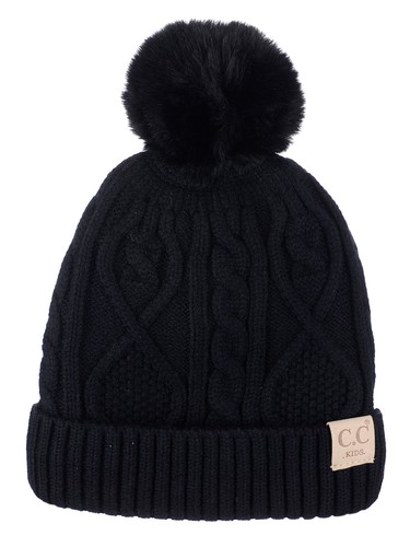C.C Kids' Cable Knit Soft Single or Double Pom Fuzzy Lined Cuff CC Beanie - Picture 52 of 87