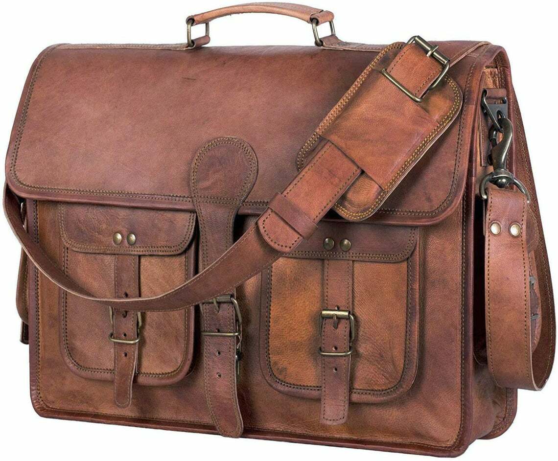Vintage Leather Messenger Bag for Men - Laptop Briefcase Shoulder Bag Gift for Husband