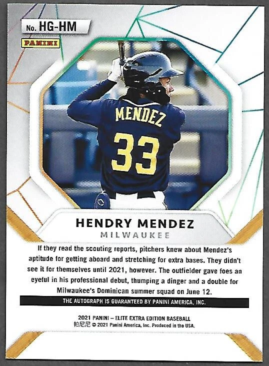2021 PANINI ELITE EXTRA EDITION HENDRY MENDEZ HIDDEN GEMS BLACK AUTOGRAPH, LOOK! - Image 2 of 2