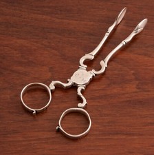 ENGLISH STERLING SILVER SUGAR NIPS / TONGS 1744 WEDDING INITIALS I OVER CM