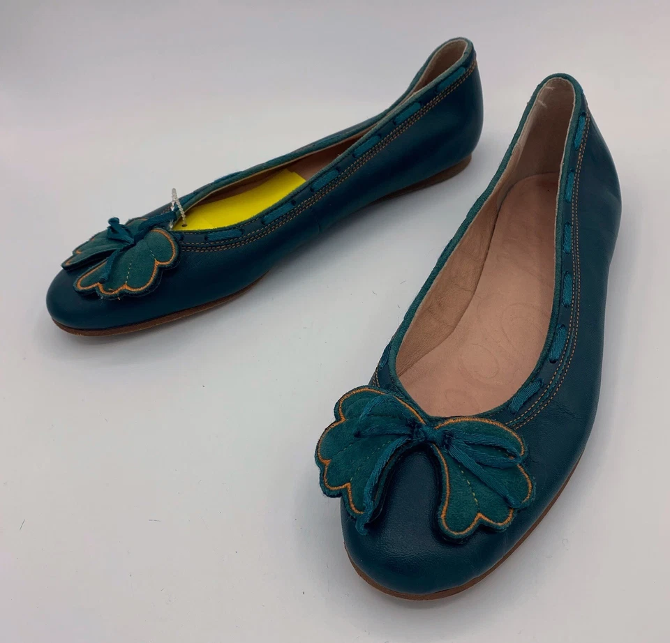 Ted Baker Mujer Talla 7 Verde Ballet Planos Flor Y Lazo Adorno Usado en Excelente Condición Foto 3 de 4