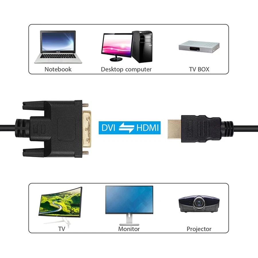 HDMI to DVI Cable Male DVI-D for LCD Monitor Computer PC Projector DVD Cord Lead - Image 2 of 4