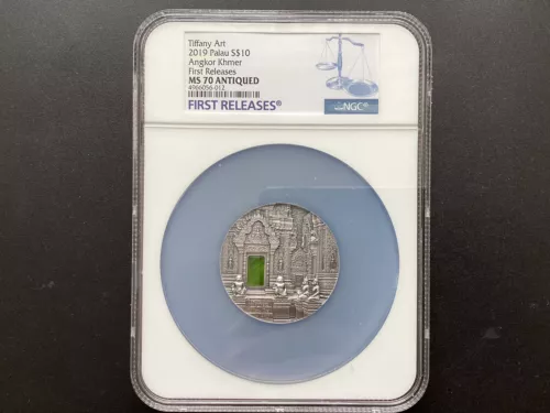 Palau  2019 Silver 0.999 Tiffany Art Angkor Khmer NGC MS70Antiqued First Release