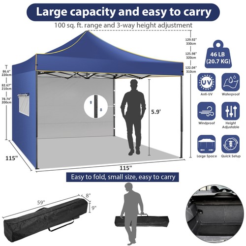 10x10FT Outdoor Pop Up Canopy Tent With Sidewalls, Heavy Duty Gazebo Waterproof# - Picture 58 of 62