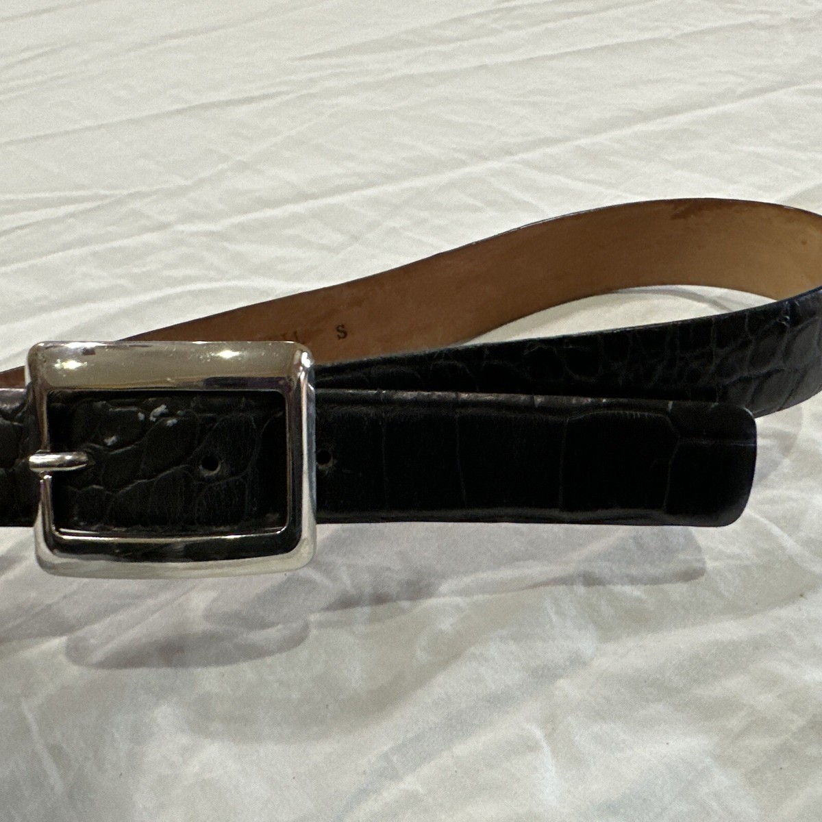 Harold Powell Black Genuine Leather Croc Belt - Made in  display picture 2