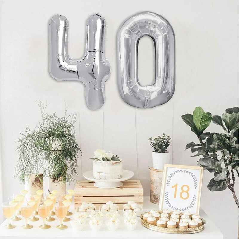 Palloncino gonfiabile 40 anni gigante argento feste di compleanno descorazioni  - Immagine 3 di 3