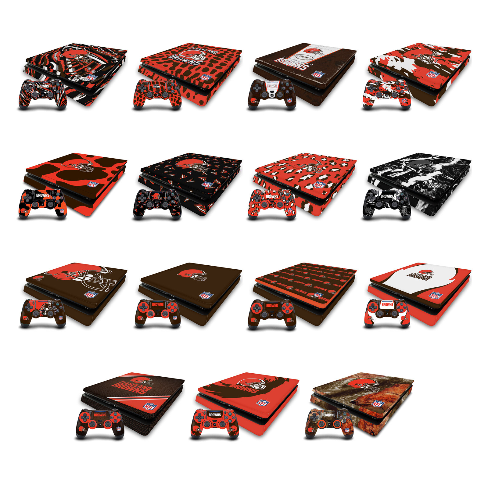 OFFICIAL NFL CLEVELAND BROWNS VINYL SKIN DECAL FOR PS4 SLIM CONSOLE & CONTROLLER