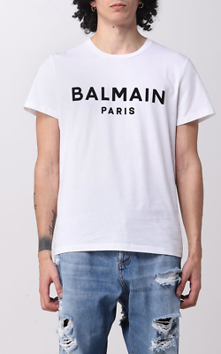 【関税＆送料込み】Balmain Flocked Paris T-Shirt Balmain flocked-logo Cotton T-shirt | Black | FARFETCH