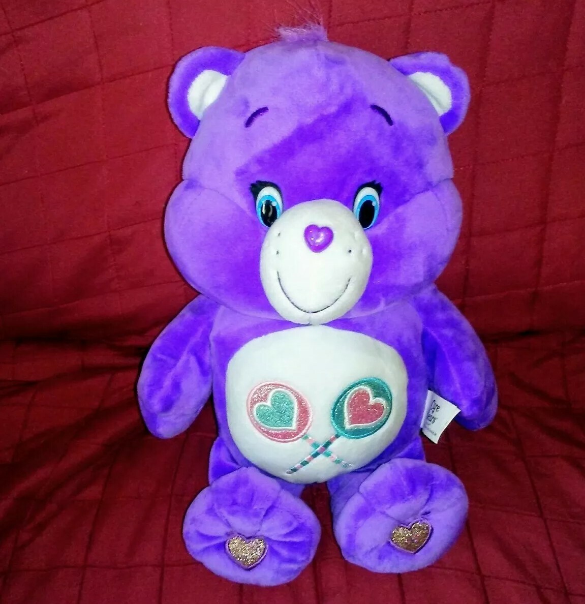 HUG & GIGGLE SHARE BEAR Care Bear Purple Velour 13in Plush Just