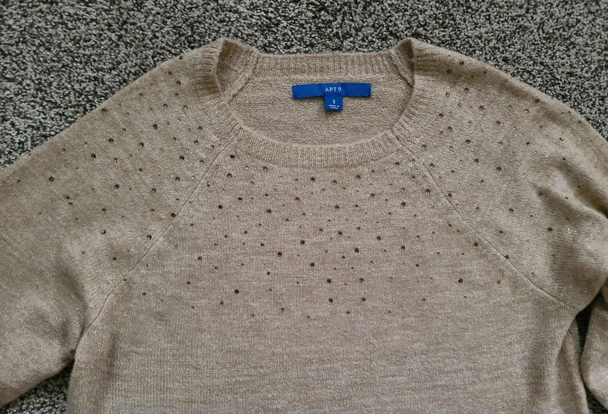 NWOT womens Apt 9 Kohls embellished metallic sweater shirt top gold small party