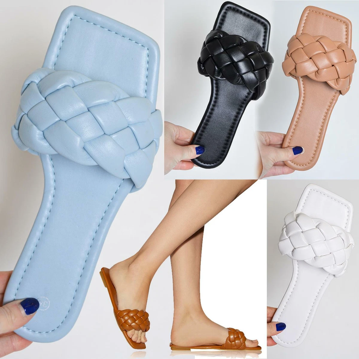 Womens Padded Sliders Slip On Summer Quilted Sandals Designer