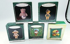Lot of 5, Hallmark Ornaments Miniatures Bears Teddy Bear Style Plus Other