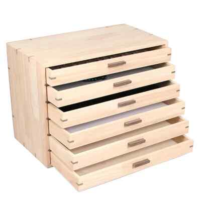 Natural Wood 6 Drawer Jewelry Tray Compartment Organizer 16'' x 9'' x 11.75''