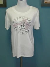 Women's FIFTH SUN Graphic T-Shirt Sizes S & L White Skull HAPPINESS IS THE WAY 