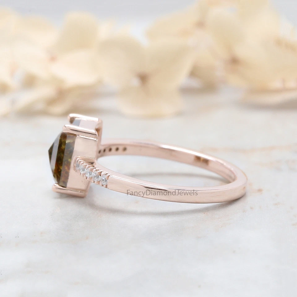 1.46 Ct Radiant Cut Brown Color Diamond Ring 14K Rose Gold Engagement Gift Ring - Image 3 of 4