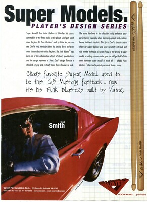 1999 Print Ad of Vater Funk Blaster Drumsticks w Chad Smith 1965 Ford Mustang