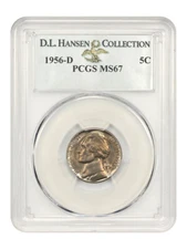 1956-D 5c PCGS MS67 ex: D.L. Hansen