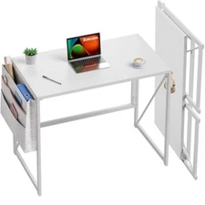 Small Folding Desk, 31.5 Inch Spaces Saving Foldable Table with 31.5 inch White