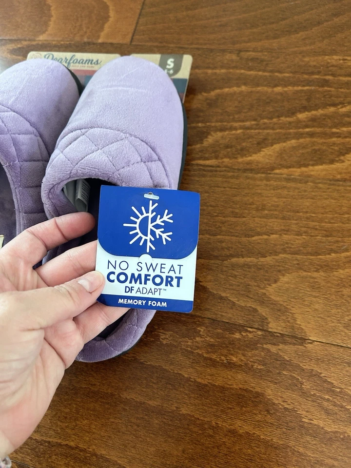 Dearfoams Darcy Quilted Cuff Velour Clog House Slipper Smokey Purple NEW S 5-6 - Image 3 of 4