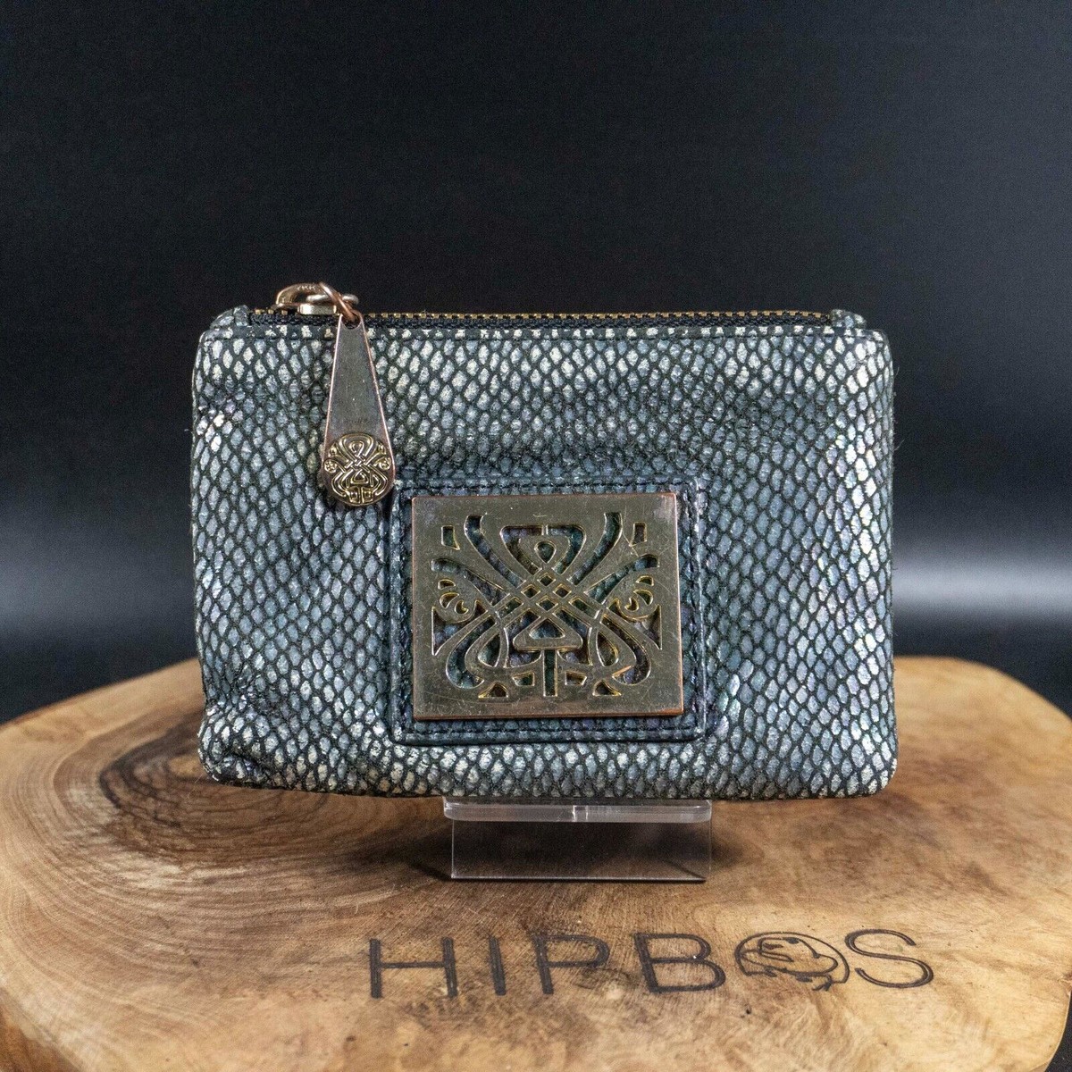 Biba Leather Coin Pouch Wallet with Zip Closure Silver Grey