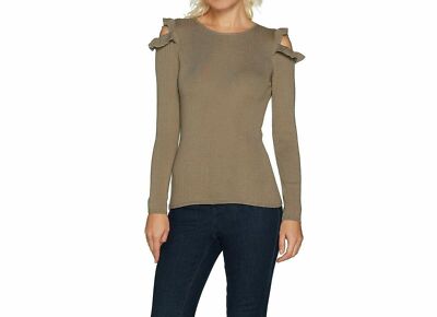 G.I.L.I. Fine Gauge Cold Shoulder Sweater-Olive-XL A302105 NEW