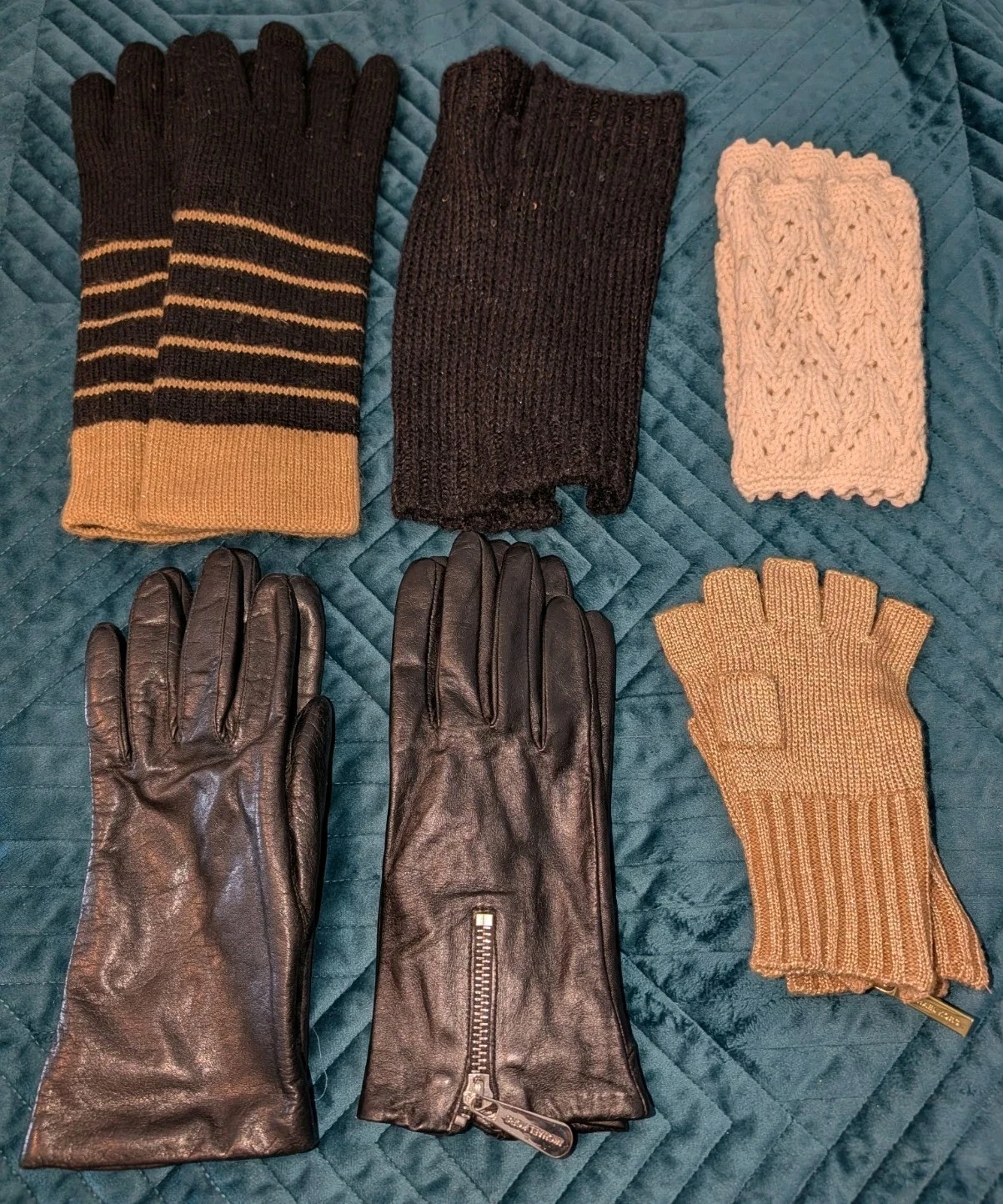 Gloves Women's Lot 6 Fawnes Genuine Leather Sz. 7.5 Michael Kors Etc Fingerless