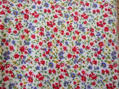 Cotton Fabric Rose and Hubble David Textiles Red PURPLE Floral on White, 3 7/8 Y