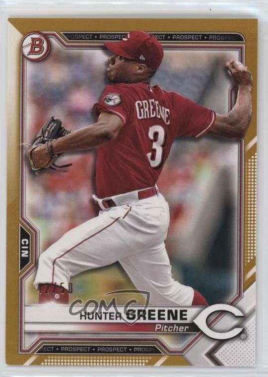 2021 Bowman Prospects Gold Border 42/50 Hunter Greene #BP-127 fs9