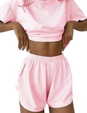 Summer Short Sleeve Pajamas Set, 2pc Sleepwear, Lounge Split Short PJs