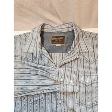 Wrangler Retro Mens XL Blue Stripe Pearl Snap Western Long Sleeve Shirt MVR294M
