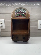 Christmas Wooden Shelf With Key Holder, 15" x 7.5", Hooks on Back