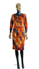 PIERRI  Women’s  Size 8 Orange Blue Abstract Print Dress Retro Sheath Midi