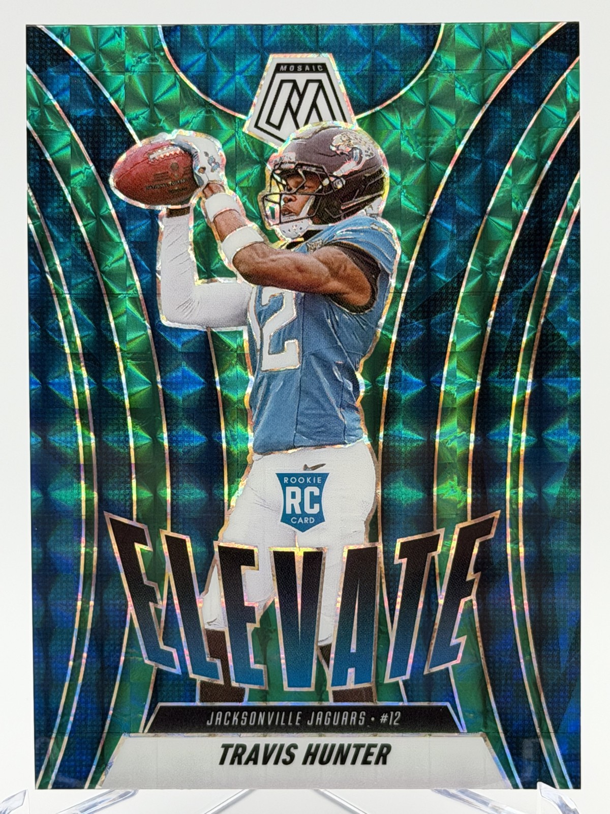 2025 Panini Mosaic - Elevate Travis Hunter #1 Green Mosaic Prizm (RC)