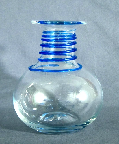 BLENKO 8316 Clear Glass Bottle/Vase w/Blue Swirl des. Don Shepherd (Has Label)