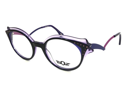 BOZ Eyeglasses Frames EDITH 0070 Black Noir Purple with Stone Amethyst 48-20-140