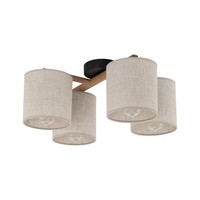 Deckenleuchte Holz Stoff Schwarz E27 4-Flammig Beige Modern L:53 Cm Deckenlampe