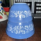 Colonial Mist Pyrex Mixing Nesting Bowls 401 402 Blue French Daisy Set Vintage