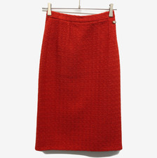 CHANEL Red Tweed Skirt Knee Length Wool FR34 US2 France Used in Japan