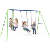 Outsunny Kids Metal Garden Swings Set w/ Glider, Adjustable Height, Green