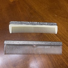 2 Vintage Silver Plated Embossed Floral Design Hair Combs
