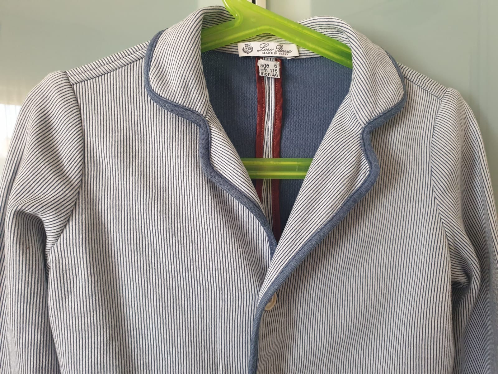 Loro Piana Kids Giacca Blazer Bambino Cotone Sfoderata Blu a Righe Sottili 6 Ann