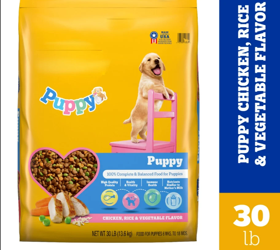 Dry Dog Food for Puppies, Chicken & Vegetable Recipe, Growth Support, 30lb