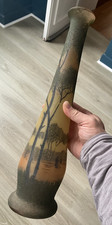 Ancien Vase Verre émaillé Allongé décor paysage Modèle Legras