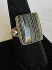 Vintage 925 Sterling Silver Zebra Stripe Gemstone Ring Size 8.75 Estate Jewelry