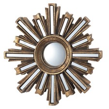 Spi Small Gold Deco Sunburst Convex Wall Mirror 9 In Resin Glass