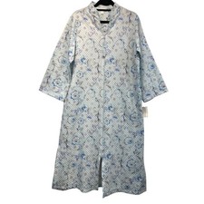 Miss Elaine Housecoat Womens M Blue Floral Quilted Zip Front Grandmacore Lounge