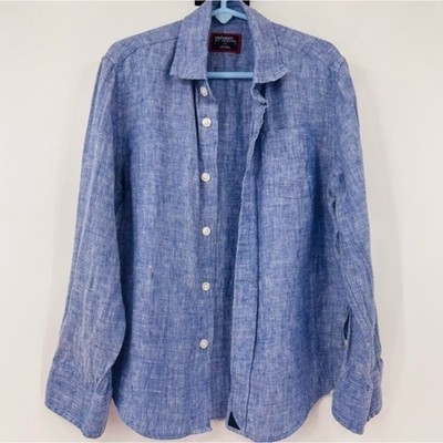 Untuckit Winkle Free Shirt Long Sleeve 100% Linen Boys Blue Size 6/7